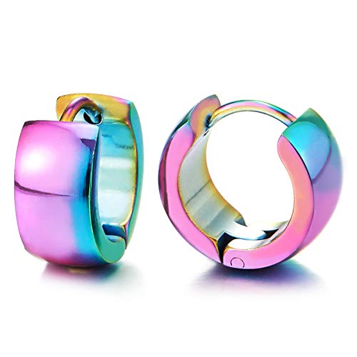 Regenbogen Gebogene Oberfläche Creolen Herren Damen, Edelstahl Huggie Ohr Manschette Ohrringe, Fake Piercing, Klassischer von COOLSTEELANDBEYOND