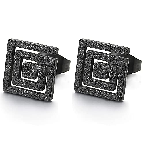 Satinierte Schwarz Geometrisch Quadrat Wirbel Ohrstecker Ohrringe für Herren Damen, Edelstahl Gestüt Ohrringe, 2 Stück von COOLSTEELANDBEYOND