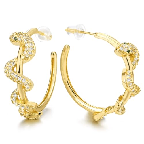 Schlange Hoffe Ohrringe, Stylish Gold Hoffe Ohrringe mit Zirkonia, Huggie Ohrringe, Partei Abendkleid von COOLSTEELANDBEYOND