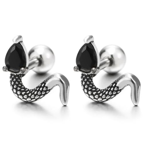Schlangen-Ohrstecker für Herren und Damen mit Schwarzem Edelstein Edelstahl mit Strukturierten Schuppen Schlangen-Ohrstecker für Herren und Damen mit Schwarzem Edelstein Edelstahl mit Strukturierten Schuppen von COOLSTEELANDBEYOND
