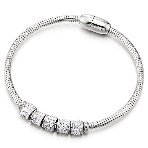 COOLSTEELANDBEYOND Schöne Edelstahl Charm-Armband für Damen Mädchen mit Edelstahl-Charme und Zirkonia, Magnetverschluss von COOLSTEELANDBEYOND