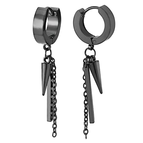 Schwarz Creolen mit Baumelnde Spitzte Kegel Rechteck und Stock Bar Lange Kette Edelstahl Huggie Ohr Manschette Ohrringe von COOLSTEELANDBEYOND