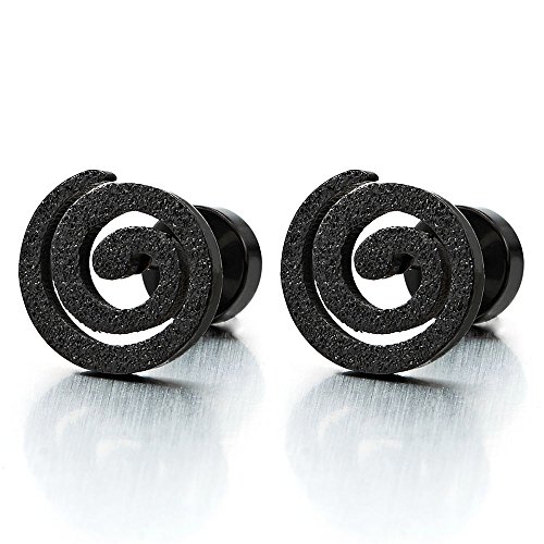 Schwarz Geometrisch Spirale Ohrstecker Herren Damen, Gestüt Ohrringe Edelstahl, Ohrschmuck, 2 Stücke, Rock Punk von COOLSTEELANDBEYOND