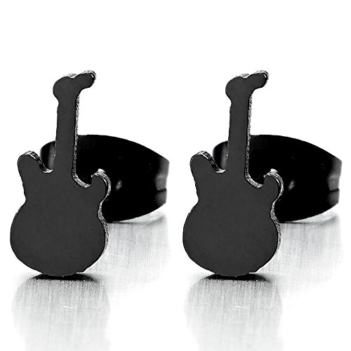 Schwarz Gitarre Ohrstecker für Damen Herren, Gestüt Ohrringe Edelstahl, Ohrschmuck, 2 Stücke von COOLSTEELANDBEYOND