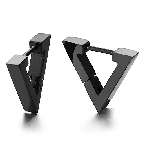 Schwarz Glatte Flach Offenes Dreieck Creolen für Herren Damen, Edelstahl Huggie Ohr Manschette Ohrringe von COOLSTEELANDBEYOND
