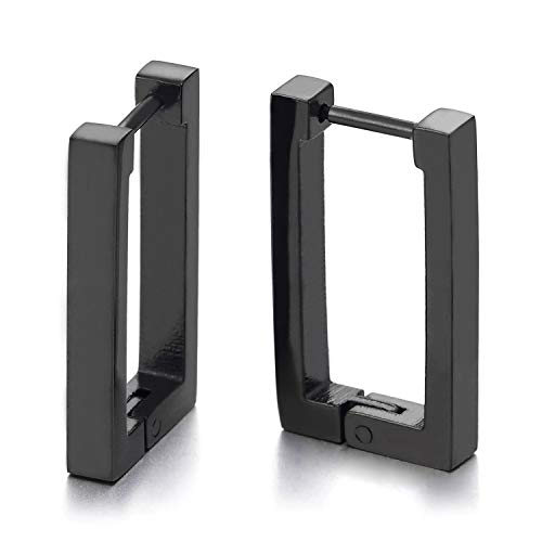 Schwarz Glatte Flach Offenes Rechteck Creolen für Herren Damen, Edelstahl Huggie Ohr Manschette Ohrringe Schwarz Glatte Flach Offenes Rechteck Creolen für Herren Damen, Edelstahl Huggie Ohr Manschette Ohrringe von COOLSTEELANDBEYOND