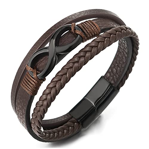 COOLSTEELANDBEYOND Schwarz Infinity Liebe Unendlich Number 8 Verflochtenen DREI Stränge Braun Geflochtene Leder Armband für Herren Damen von COOLSTEELANDBEYOND