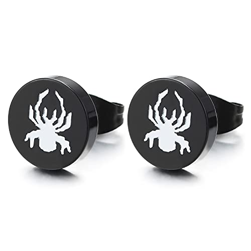 Schwarz Kreis Edelstahl Ohrstecker mit Weiß Spinne, Herren Damen Ohrringe Ohr-Piercing, 1 Paar von COOLSTEELANDBEYOND