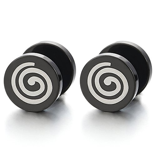 Schwarz Kreis Geometrisch Spirale Ohrstecker Herren Damen, Gestüt Ohrringe Fake Plugs Tunnel Gauges Piercing Edelstahl von COOLSTEELANDBEYOND
