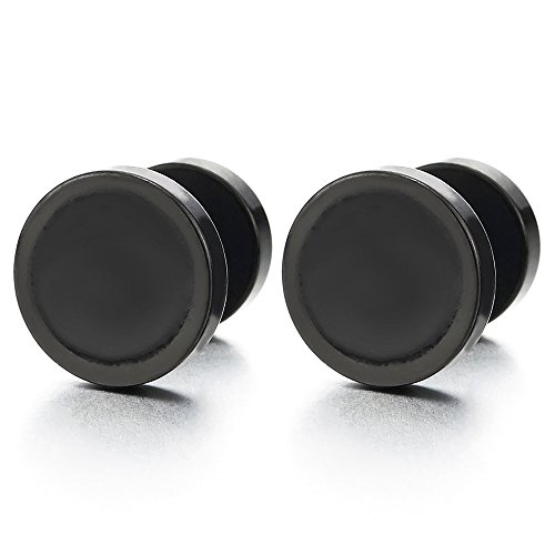 Schwarz Kreis Ohrstecker Ohrringe mit Emaille, Herren Damen Fake Plugs Ohr Cheater Tunnel Gauges Ohr-Piercing Edelstahl von COOLSTEELANDBEYOND