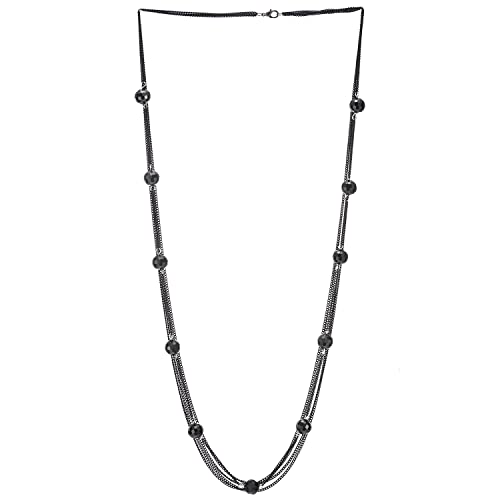 COOLSTEELANDBEYOND Schwarz Statement Anhänger Multi-Strang Lange Kette mit Schwarz Facettiert Kristall Ball Perlen Charme Halskette von COOLSTEELANDBEYOND