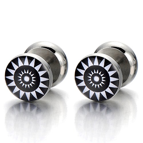 Schwarz Weiß Sonnenblume Herren Damen Ohrringe Edelstahl Ohrstecker Fakeplugs Tunnel Ohr-Piercing, 10MM 1 Paar von COOLSTEELANDBEYOND