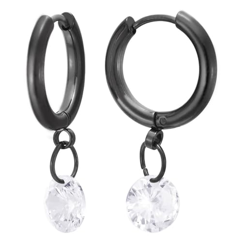 Schwarze Edelstahl-Creolen für Damen mit Klaren Kristallanhängern Moderner Minimalistischer Stil Schwarze Edelstahl-Creolen für Damen mit Klaren Kristallanhängern Moderner Minimalistischer Stil von COOLSTEELANDBEYOND