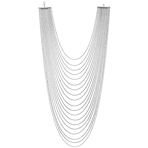 COOLSTEELANDBEYOND Silber Lange Statement Halskette Wasserfall Multi-Schichten Ball Kette Anhänger Abendkleid von COOLSTEELANDBEYOND