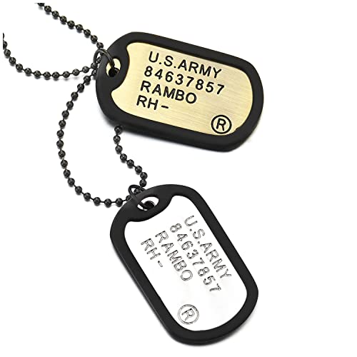 COOLSTEELANDBEYOND Silber und Bronze Klassischer Zwei Stücke Herren Militär Armee Dog Tag Anhänger mit Schwarz Silikon und 70cm Kugelkette von COOLSTEELANDBEYOND