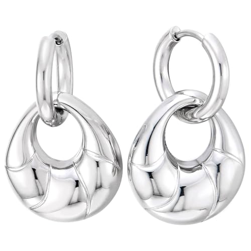 Silberfarben Skulptiert Hoffe Ohrringe, Hoop Gliederkette Statement Ohrstecker Ohrringe Baumelnde, Moderner Künstlerisch Silberfarben Skulptiert Hoffe Ohrringe, Hoop Gliederkette Statement Ohrstecker Ohrringe Baumelnde, Moderner Künstlerisch von COOLSTEELANDBEYOND