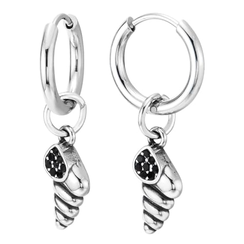 Spirale Muschel Hänge Creolen mit Schwarzem Zirkonia Anhänger Nautischer Strand Ohrringe Geschenk von COOLSTEELANDBEYOND