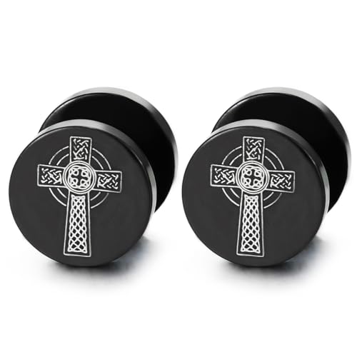 Spirituellen Keltischer Kreuz Ohrstecker Ohrringe, Herren Edelstahl Schwarz Fake Plugs Ohr Cheater Tunnel Gauges von COOLSTEELANDBEYOND