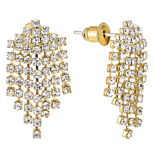 Strass Cluster Chandelier Kronleuchter Wasserfall Quaste Baumelnde Statement Ohrringe, Goldfarben, Braut Bankette von COOLSTEELANDBEYOND