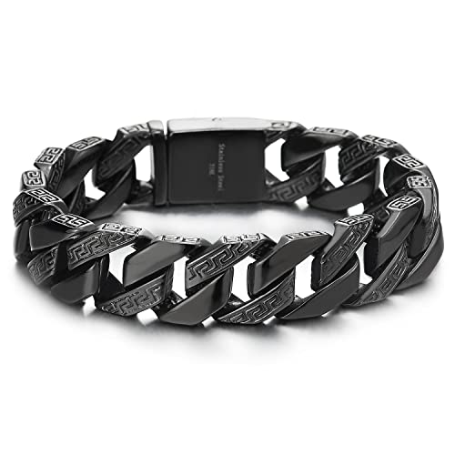 COOLSTEELANDBEYOND Top-Qualität Panzerkette Herren Armband Edelstahl mit Griechischen Schlüsselmuster, Hochglanz Poliert Farbe Schwarz von COOLSTEELANDBEYOND