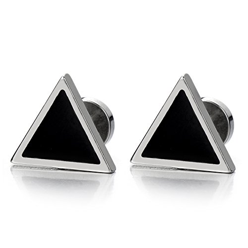 Unisex Schwarz Dreieck Herren Damen Ohrstecker Ohrringe Fakeplugs Ohr-Plug Tunnel Gauges Ohr-Piercing Edelstahl, 1 Paar von COOLSTEELANDBEYOND