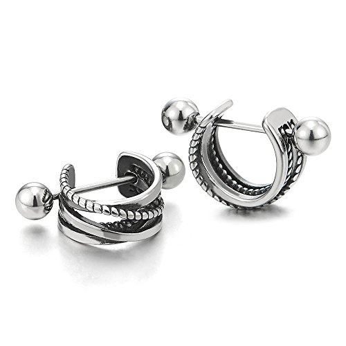 Vintage Hälfte Geflochtene Kreis Creolen für Herren Damen Jungen, Edelstahl Huggie Ohr Manschette Ohrringe Vintage Hälfte Geflochtene Kreis Creolen für Herren Damen Jungen, Edelstahl Huggie Ohr Manschette Ohrringe von COOLSTEELANDBEYOND