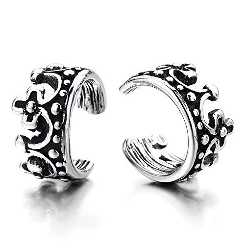 Vintage Krone Ohr Clip-on Creolen für Herren Damen, Edelstahl Ohr Manschette Ohrringe, Fake Piercing von COOLSTEELANDBEYOND