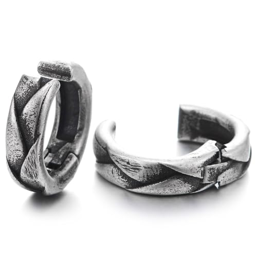 Vintage Oxidierte Edelstahl-Creolen Ohrklemme, Ohrringe, Nicht Gepierct, Mit Eingraviertem Chevron-Muster, Herren Damen Vintage Oxidierte Edelstahl-Creolen Ohrklemme, Ohrringe, Nicht Gepierct, Mit Eingraviertem Chevron-Muster, Herren Damen von COOLSTEELANDBEYOND