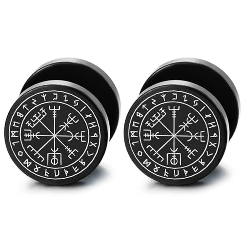 Wikinger Nordischer Futhark-Runen Kompass Ring Ohrstecker Ohrringe Herren Edelstahl Schwarz Fake Plugs Ohr Cheater Gauge von COOLSTEELANDBEYOND