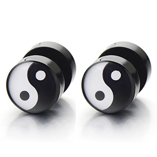 COOLSTEELANDBEYOND Yin-Yang Herren Ohrringe Ohrstecker Fakeplugs Fake Plug Tunnel Ohr-Piercing, 1 Paar von COOLSTEELANDBEYOND