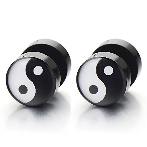 Yin-Yang Herren Ohrringe Ohrstecker Fakeplugs Fake Plug Tunnel Ohr-Piercing, 1 Paar von COOLSTEELANDBEYOND