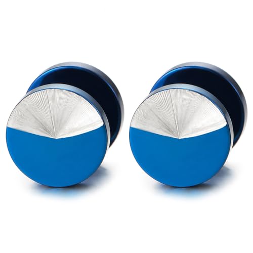 Zeitgenössisch Blau Gebürstete Oberfläche Silber Geometrisch Ohrstecker Ohrringe, Edelstahl Fake Plugs Ohr Tunnel Gauges von COOLSTEELANDBEYOND