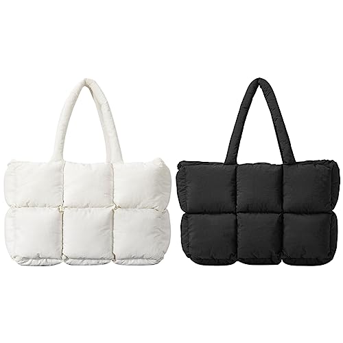 COOMIKKE Damen-gesteppte Hobo-Handtasche, große Kapazität, gepolsterte Umhängetasche, einfarbig, tragbar, Nylon for Shopper-Reisen von COOMIKKE