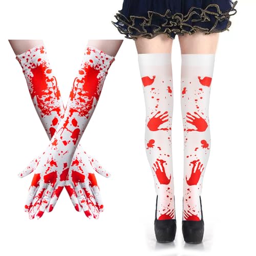 Frauen Strümpfe hohe Socken und blutig bespritzte Handschuhe für Halloween Festival Cosplay Kostüm Party von COONE