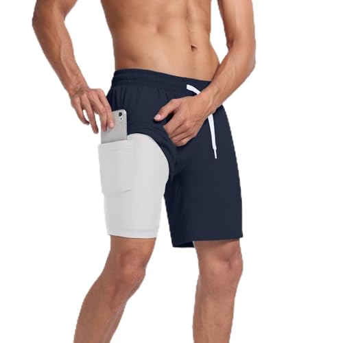 COONE Herren Schwimmen Shorts mit Kompression Liner Badehose Badeanzug 2 in 1 Stretch Beach Shorts mit Reißverschlusstaschen Quick Dry Sommer Surfen Sport von COONE