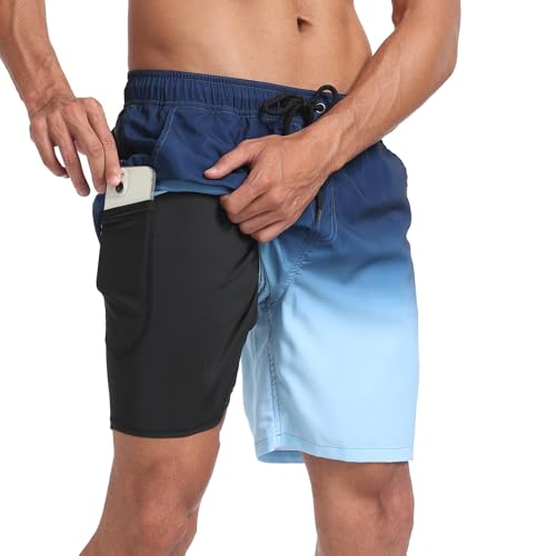 COONE Herren Schwimmen Shorts mit Kompression Liner Badehose Badeanzug 2 in 1 Stretch Beach Shorts mit Reißverschlusstaschen Quick Dry Sommer Surfen Sport von COONE
