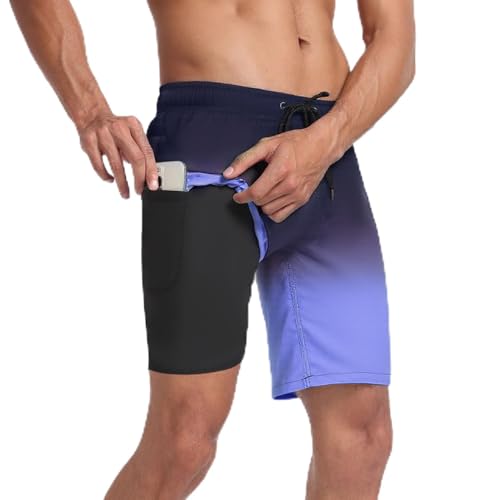 COONE Herren Schwimmen Shorts mit Kompression Liner Badehose Badeanzug 2 in 1 Stretch Beach Shorts mit Reißverschlusstaschen Quick Dry Sommer Surfen Sport von COONE
