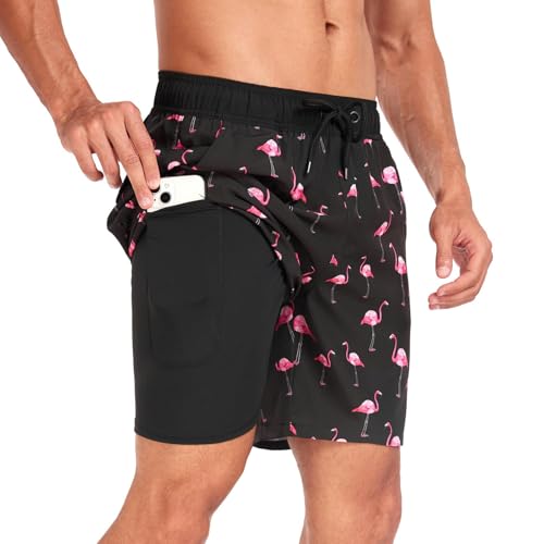 COONE Herren Schwimmen Shorts mit Quick Dry Swim Trunks Badeanzug 2 in 1 Stretch Beach Shorts mit Reißverschlusstaschen Quick Dry Sommer Surfen Sport von COONE