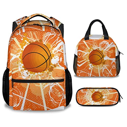 COOPASIA Basketball-Rucksack für Mädchen und Jungen, 40,6 cm, Basketball-Design, Büchertasche mit verstellbaren Trägern, langlebig, leicht, Basketball2-2, Rucksack von COOPASIA