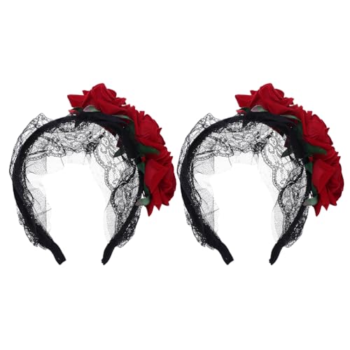 COOPHYA 2 Stück Haarband mit künstlicher Rose: Stirnband aus floraler Spitze mit künstlichen Rosenblüten – dekorativer Haarreif für Halloween-Mottopartys COOPHYA 2 Stück Haarband mit künstlicher Rose: Stirnband aus floraler Spitze mit künstlichen Rosenblüten – dekorativer Haarreif für Halloween-Mottopartys von COOPHYA