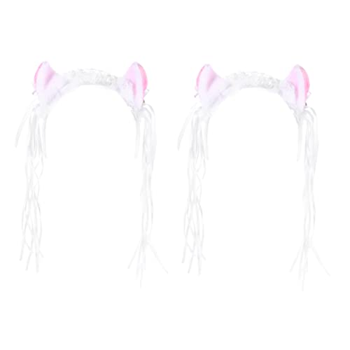 COOPHYA 2 Stk Japanisches und koreanisches Mädchen-Stirnband süßer Cosplay-Kopfschmuck Spitze Katze Stirnband kuscheltier Tiara Katzenohren Haarreifen Party-Haare Süss Kopfbedeckung Stoff von COOPHYA