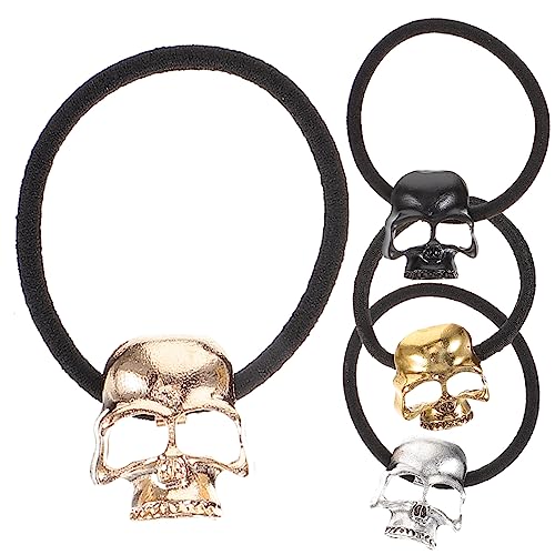 COOPHYA 4 Stück Halloween-Haargummis Punk-Haargummis halloween haarschmuck schwarzes haarband Haarbänder Totenkopf-Haargummis Haarseile Mädchen Stirnband Europa Halter Fräulein Haarring von COOPHYA