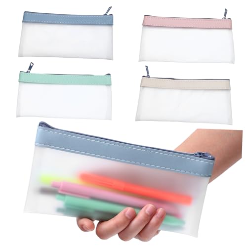 COOPHYA 4stücke Stifttaschen Transparente Federmäppchen Stifthalter Halbtransparente Reißverschlusstaschen Stiftaufbewahrungstaschen Schreibwaren-Organizer Kosmetiktaschen von COOPHYA