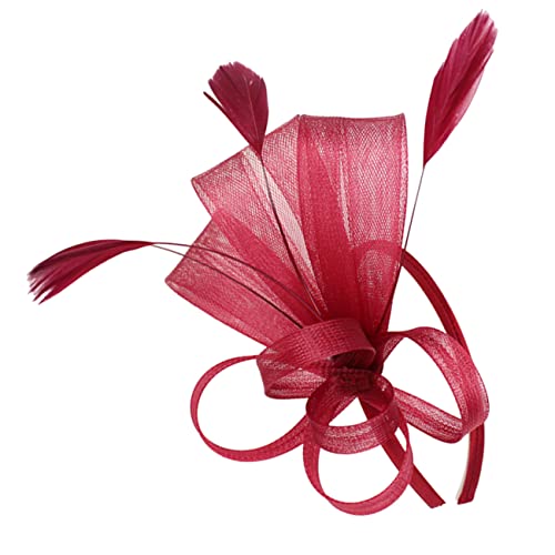 COOPHYA Fascinator Hut für Frauen Eleganter Haarreif mit Federn Teeparty Hut für Hochzeiten Cocktail und Kreatives Haarschmuck Accessoire Weinrot von COOPHYA