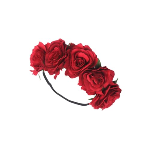 COOPHYA Haargummi Haarband Haarschmuck Tiara Haargummis Stirnband Kopfbedeckung Aus Rosen Für Die Braut Mädchen Rot Blumen Beflocktes Tuch Blumenmädchen Kopfschmuck von COOPHYA