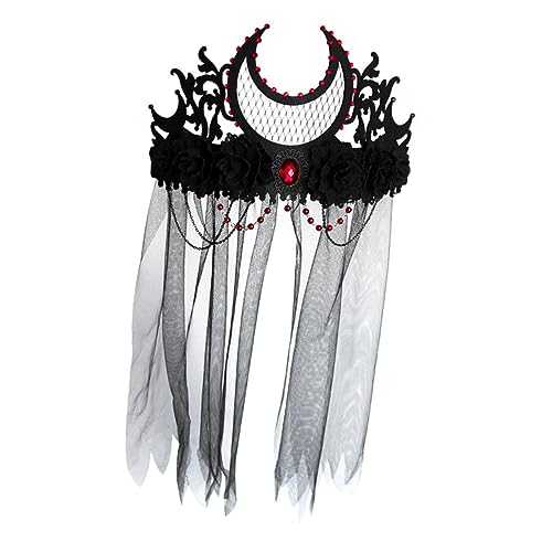 COOPHYA Fiesta-blumenkrone Tag Der Toten Halloween-strasskrone Halloweenkostüm Gotisches Tiara-stirnband Schleier Blumenkopfschmuck Für Halloween Punk-kostüm-kopfbedeckungen Bilden Cosplay von COOPHYA