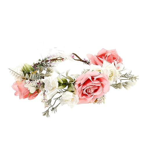 COOPHYA Kranz Tiara Rosa Stirnband Hochzeitskopfschmuck Für Die Braut Hochzeit Haarkranz Hängender Weihnachtskranz Floraler Kopfschmuck Halo-haarkranz Stoff Fräulein Rose Haarschmuck von COOPHYA