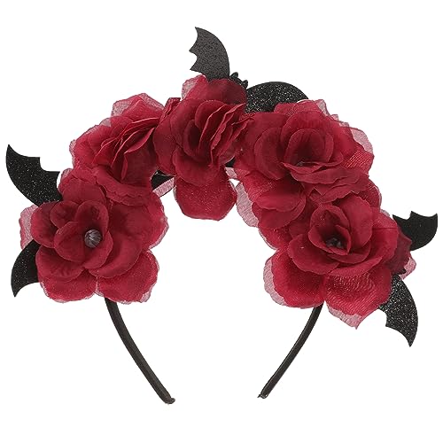 COOPHYA Rosa Stirnband Kleider Für Rosenstirnband Für Frauen Haarschmuck Für Frauen Rosenblütenkrone Halloween-blumen-stirnband Skelett Rot Fräulein Kleidung Plastik von COOPHYA