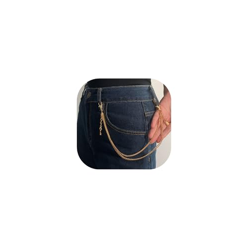 Mehrlagige Hosenkette für Männer und Frauen, Geldbörsenkette, Schlüssel und Schloss, modisches Accessoire für Damen und Herren, Gold, medium size, Stil A von COORWEEL