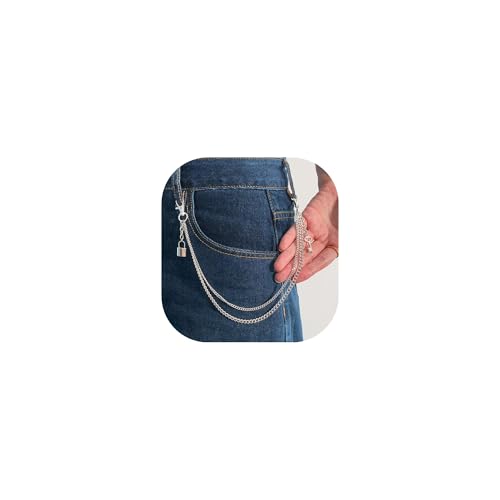 Mehrlagige Hosenkette für Männer und Frauen, Geldbörsenkette, Schlüssel und Schloss, modisches Accessoire für Damen und Herren, silber, medium size, Stil B Mehrlagige Hosenkette für Männer und Frauen, Geldbörsenkette, Schlüssel und Schloss, modisches Accessoire für Damen und Herren, silber, medium size, Stil B von COORWEEL